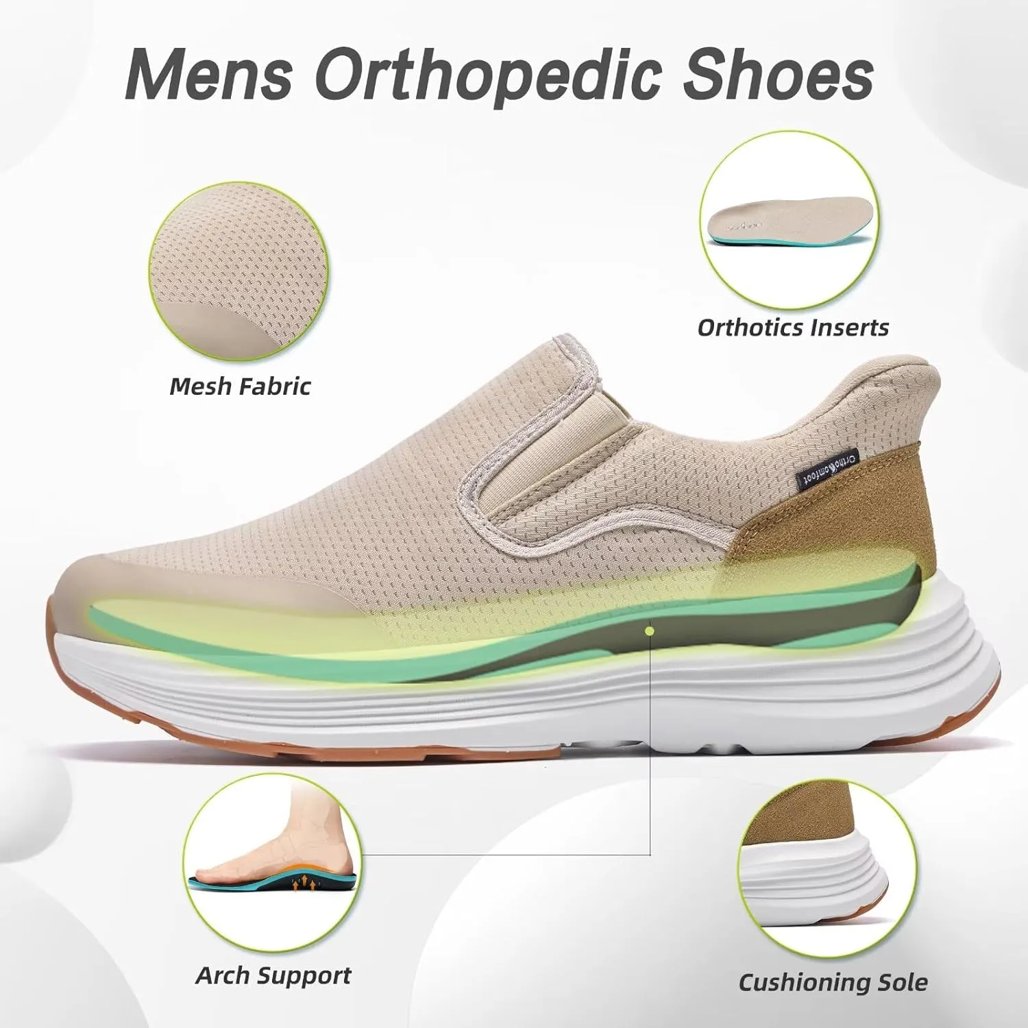 OrthoComfoot Men's Orthopedic Slip On Loafers: Comfortable Casual Arch Support Plantar Fasciitis Walking Shoes, Standing Work Orthotic Thick Sole Shoes for Foot and Heel Pain Relief