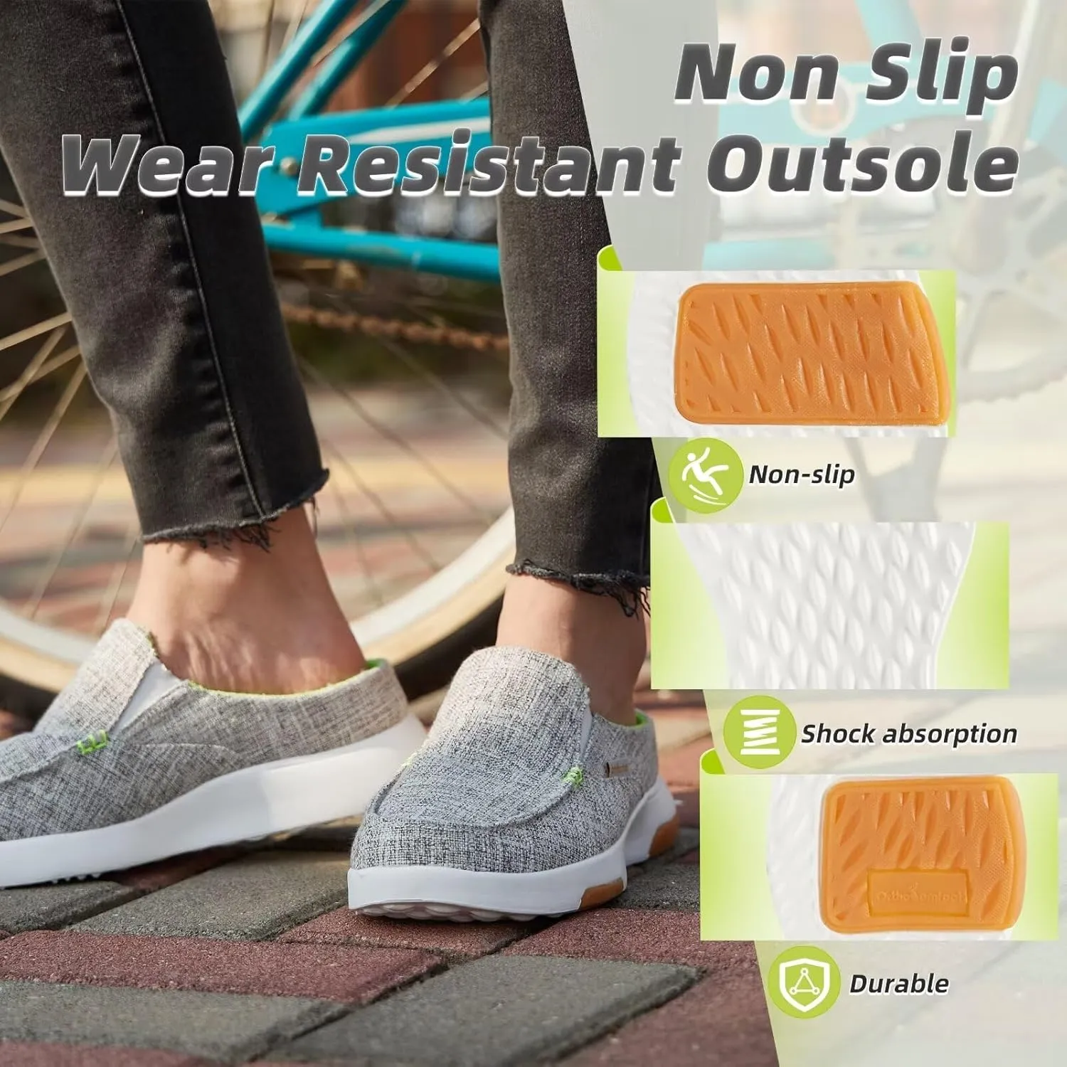 OrthoComfoot Women's Orthopedic Slip-On Loafers Walking Shoes: Comfortable Arch Support Slippers for Plantar Fasciitis, Casual Canvas Orthotic Mule Clogs for Foot Heel Pain Relief