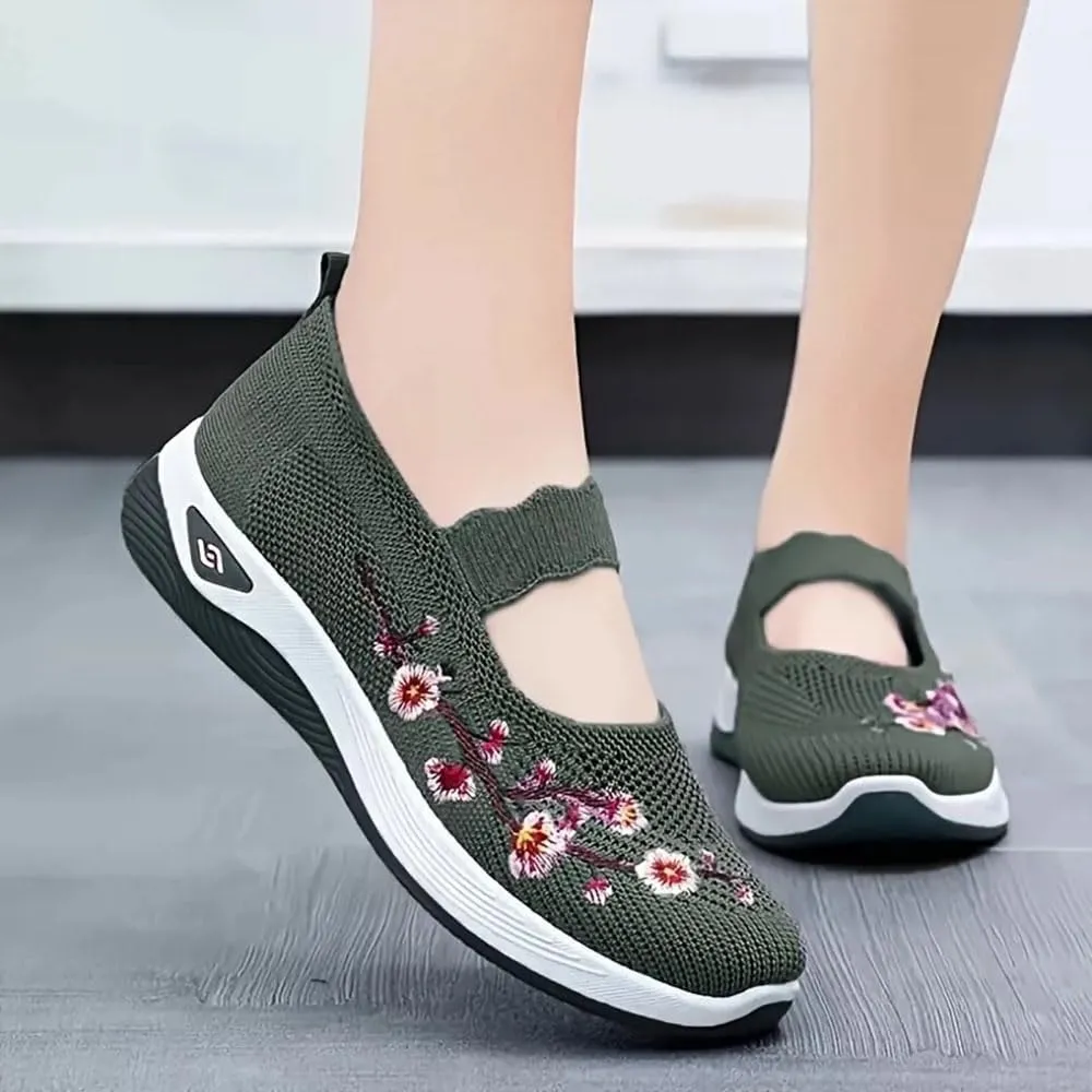 Orthopedic Shoes for Women,Women's Embroidered Flower Shoeses,Women's Woven Orthopedic Breathable Soft Shoes Arch Support,Nurse Shoeses Casual Walking Sneakers