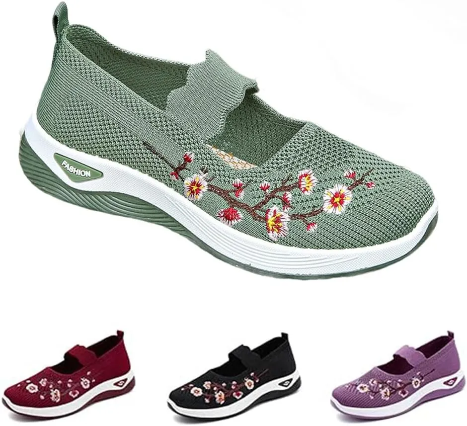 Orthopedic Shoes for Women,Women's Embroidered Flower Shoeses,Women's Woven Orthopedic Breathable Soft Shoes Arch Support,Nurse Shoeses Casual Walking Sneakers
