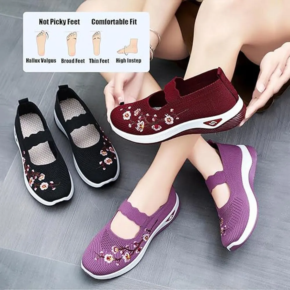 Orthopedic Shoes for Women,Women's Embroidered Flower Shoeses,Women's Woven Orthopedic Breathable Soft Shoes Arch Support,Nurse Shoeses Casual Walking Sneakers