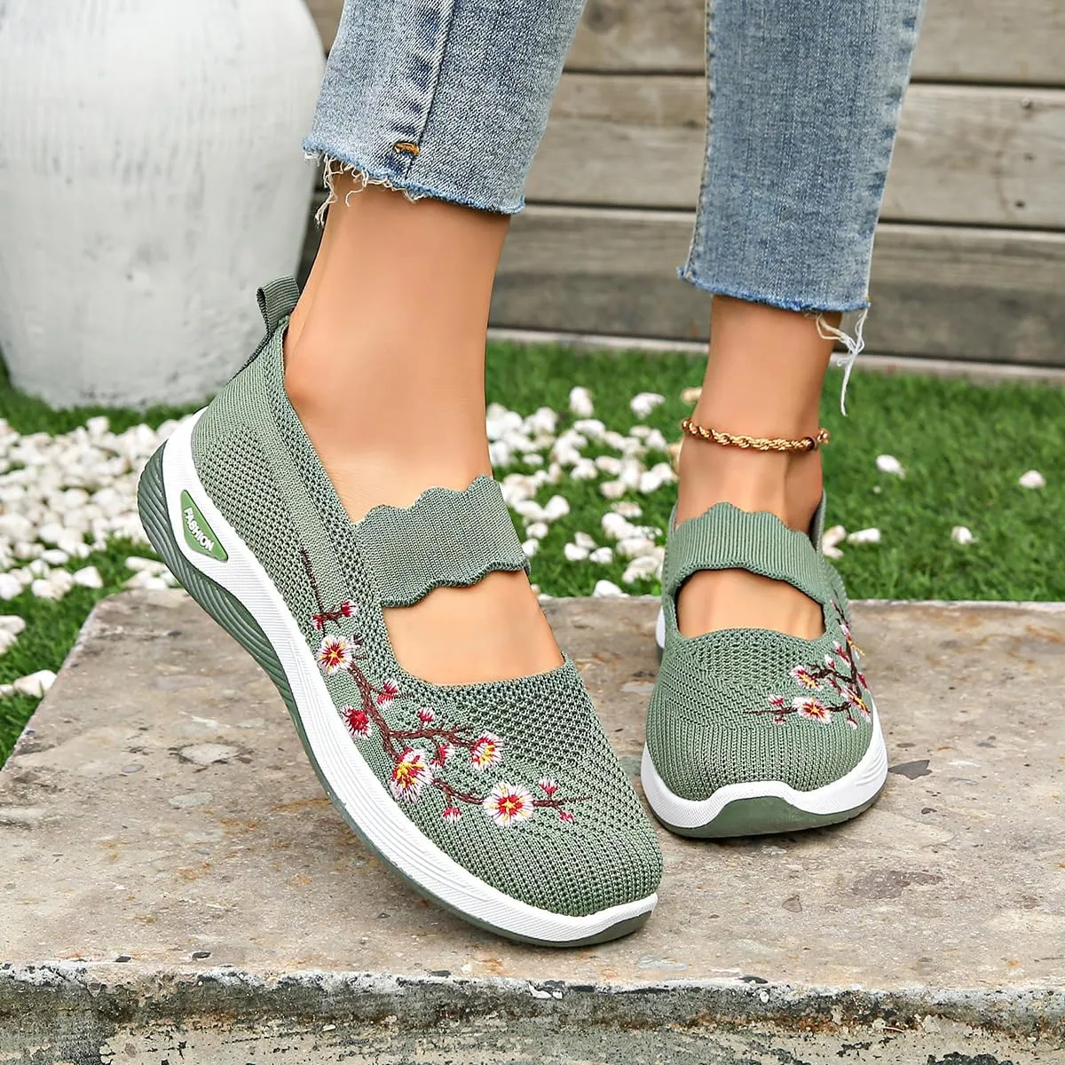 Orthopedic Shoes for Women,Women's Embroidered Flower Shoeses,Women's Woven Orthopedic Breathable Soft Shoes Arch Support,Nurse Shoeses Casual Walking Sneakers