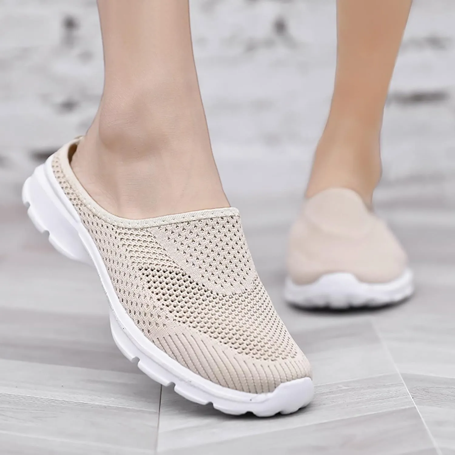 Orthopedic Slip On Shoes for Women Knitted Mesh Casual Mules Lightweight Breathable Sneakers Loafer Slingback Walking Shoes