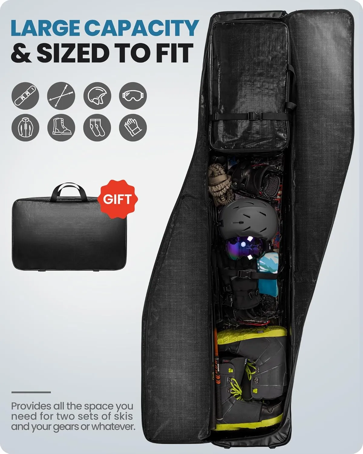 OutdoorMaster Padded Snowboard Bag - Snowboard Bags with Wheels for Air Travel - Travel Snowboard Bag with Water-Resistant Lining Pockets and Removable Shoulder Straps