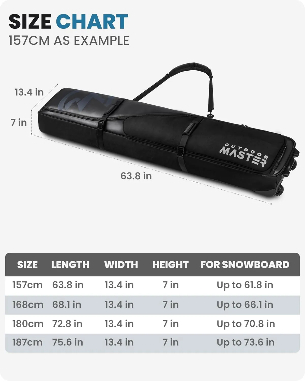 OutdoorMaster Padded Snowboard Bag - Snowboard Bags with Wheels for Air Travel - Travel Snowboard Bag with Water-Resistant Lining Pockets and Removable Shoulder Straps