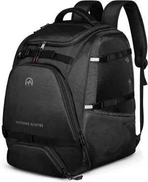 OutdoorMaster Ski Boot Bag, 50L Waterproof Snowboard Bag for Air Travel, Travel Boot Backpack for Ski Helmet, Goggles-Black