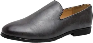 Oxford Formal Shoes for Men Slip On Pointed Burnished Toe Vegan Leather Block Heel Non Slip Low Top Working