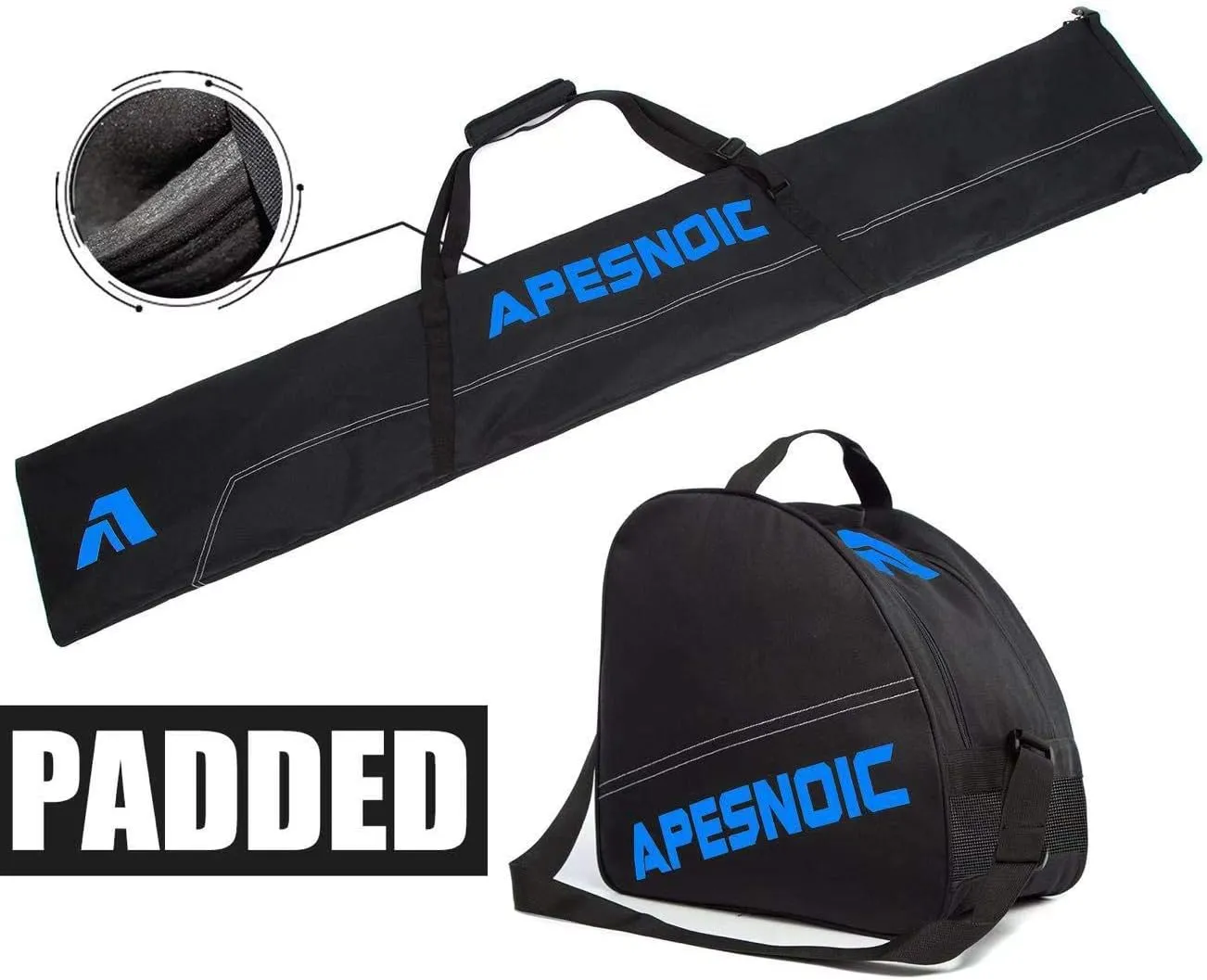 Padded Two-Piece Ski and Boot Bag Combo - Water-Resistant Travel Bag Fits Skis Up to 200 cm & Boots Size 13 With 5mm Foam Gear Bag