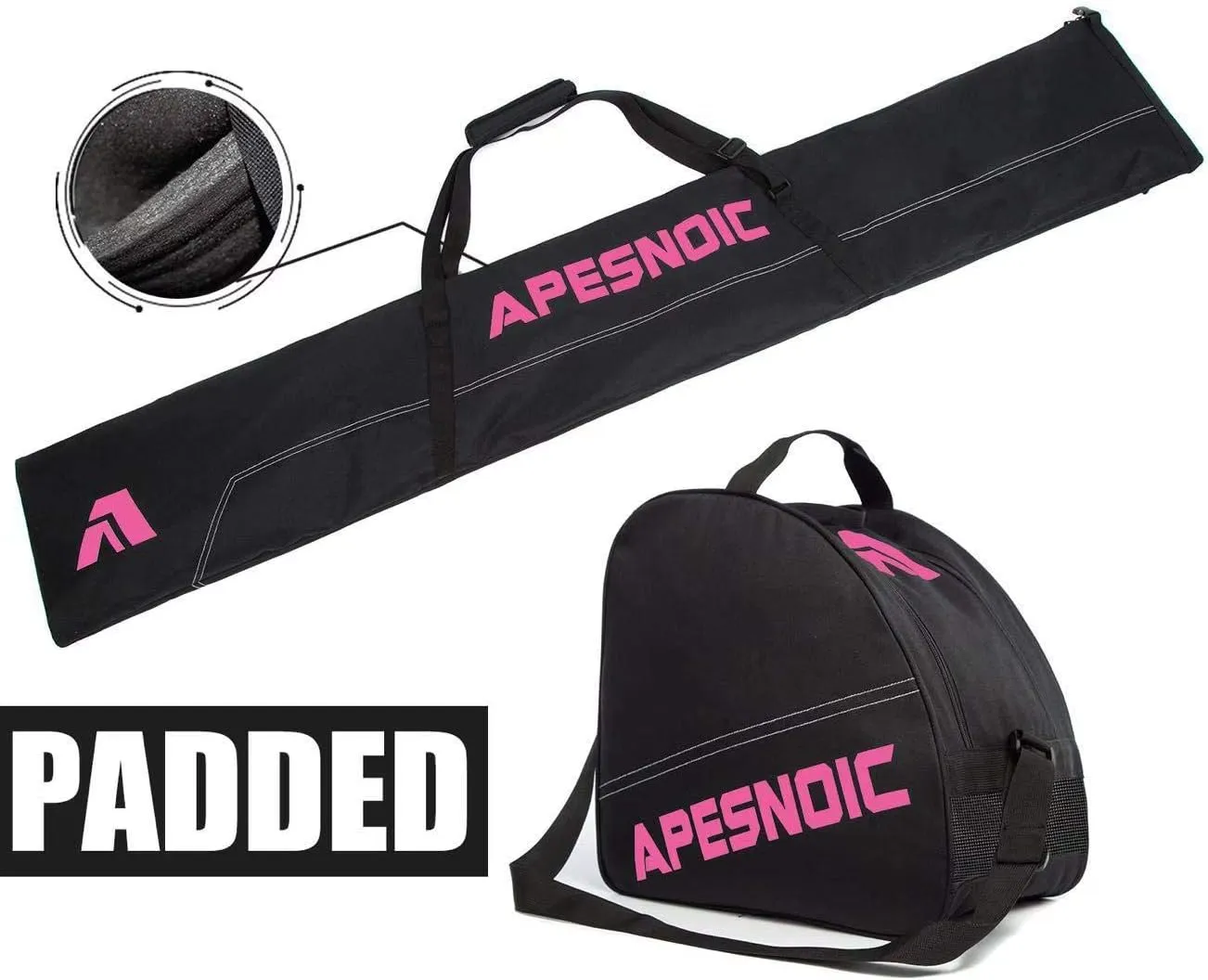 Padded Two-Piece Ski and Boot Bag Combo - Water-Resistant Travel Bag Fits Skis Up to 200 cm & Boots Size 13 With 5mm Foam Gear Bag