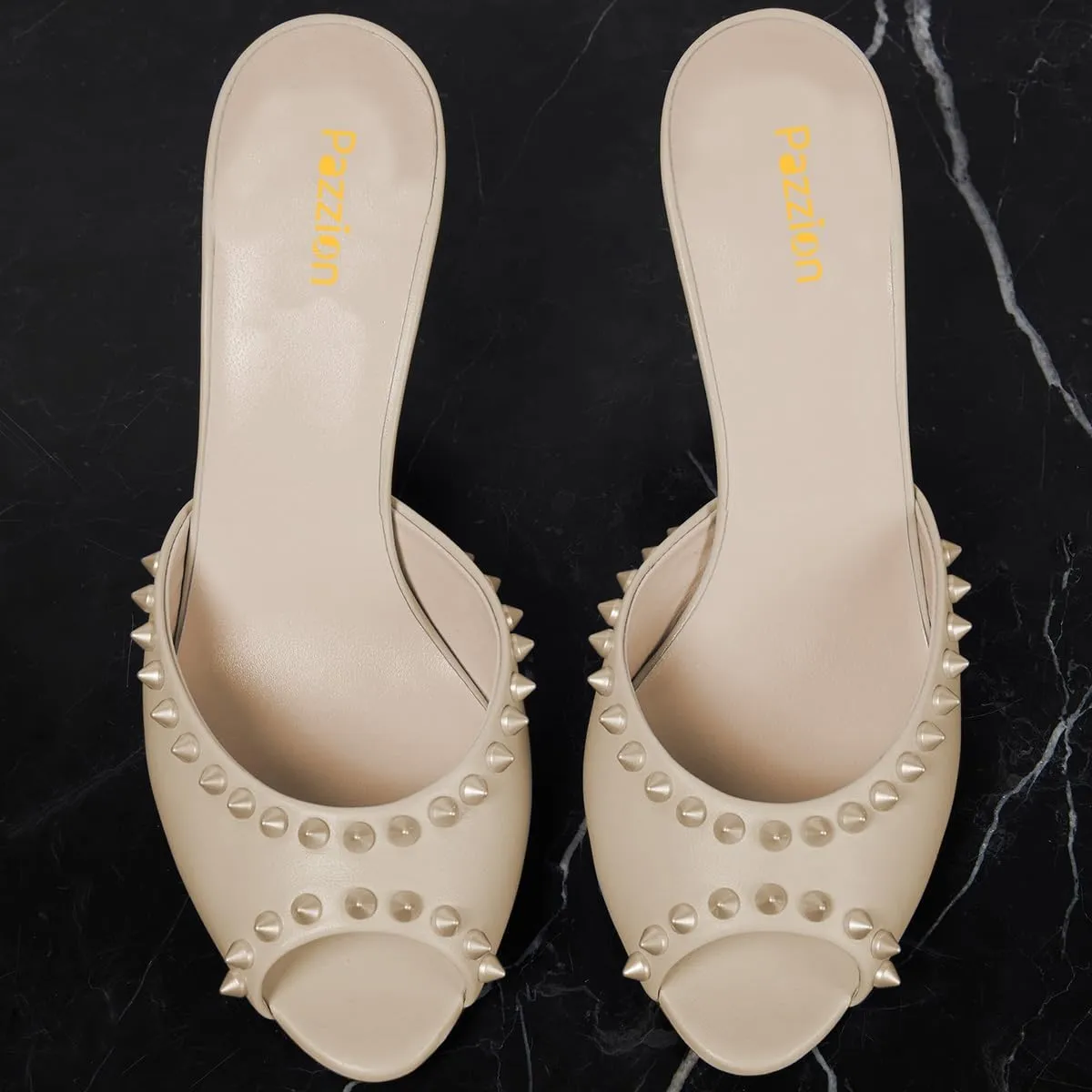 Pazzion Women Chic Studs Macaron Color Sandals High Heels Sexy Peep Toe Mules Slip On Stylish Event Club Shoes Size 4-16 US