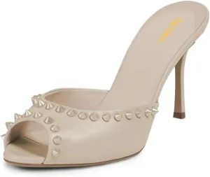 Pazzion Women Chic Studs Macaron Color Sandals High Heels Sexy Peep Toe Mules Slip On Stylish Event Club Shoes Size 4-16 US