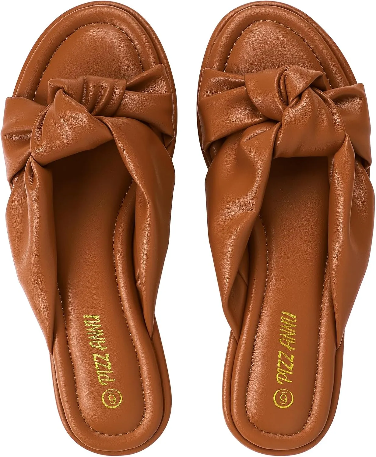 PIZZ ANNU Women's Camila Knotted Slide Sandals with Memory Foam, Comfortable Leather Slip-On Dressy Flat Sandals for Summer & Beach