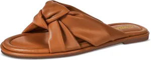PIZZ ANNU Women's Camila Knotted Slide Sandals with Memory Foam, Comfortable Leather Slip-On Dressy Flat Sandals for Summer & Beach