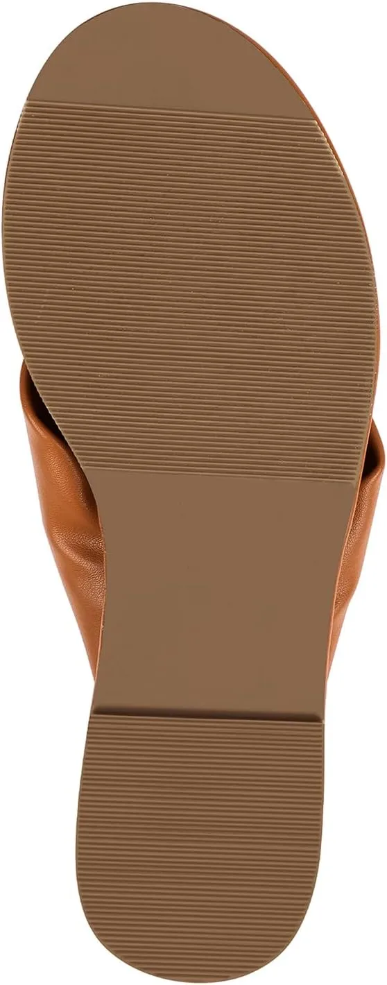 PIZZ ANNU Women's Camila Knotted Slide Sandals with Memory Foam, Comfortable Leather Slip-On Dressy Flat Sandals for Summer & Beach