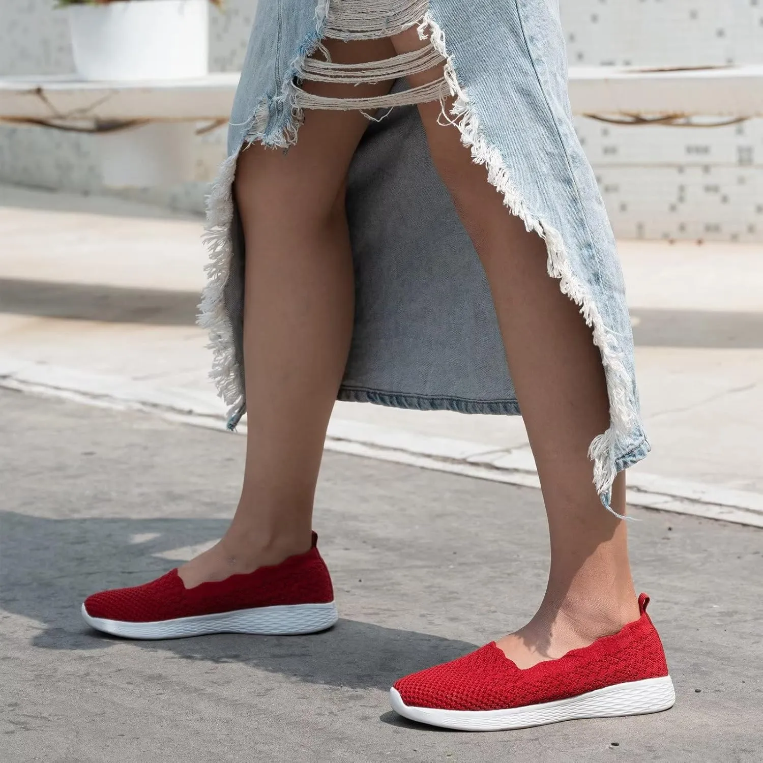 poemlady Women's Slip on Loafer Shoes - Mesh Casual Ballet Flat Nurse Walking Sneakers Knit Round Toe Memory Foam Casual Shoes