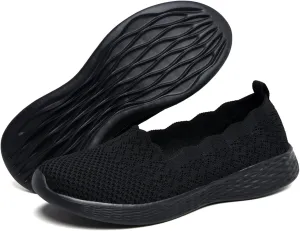 poemlady Women's Slip on Loafer Shoes - Mesh Casual Ballet Flat Nurse Walking Sneakers Knit Round Toe Memory Foam Casual Shoes