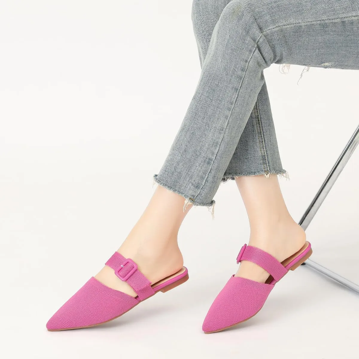Pointed Toe Mules for Women Flats，Slip On Mules Backless，Wide Width Mules，Mule Slides Flats Sandals