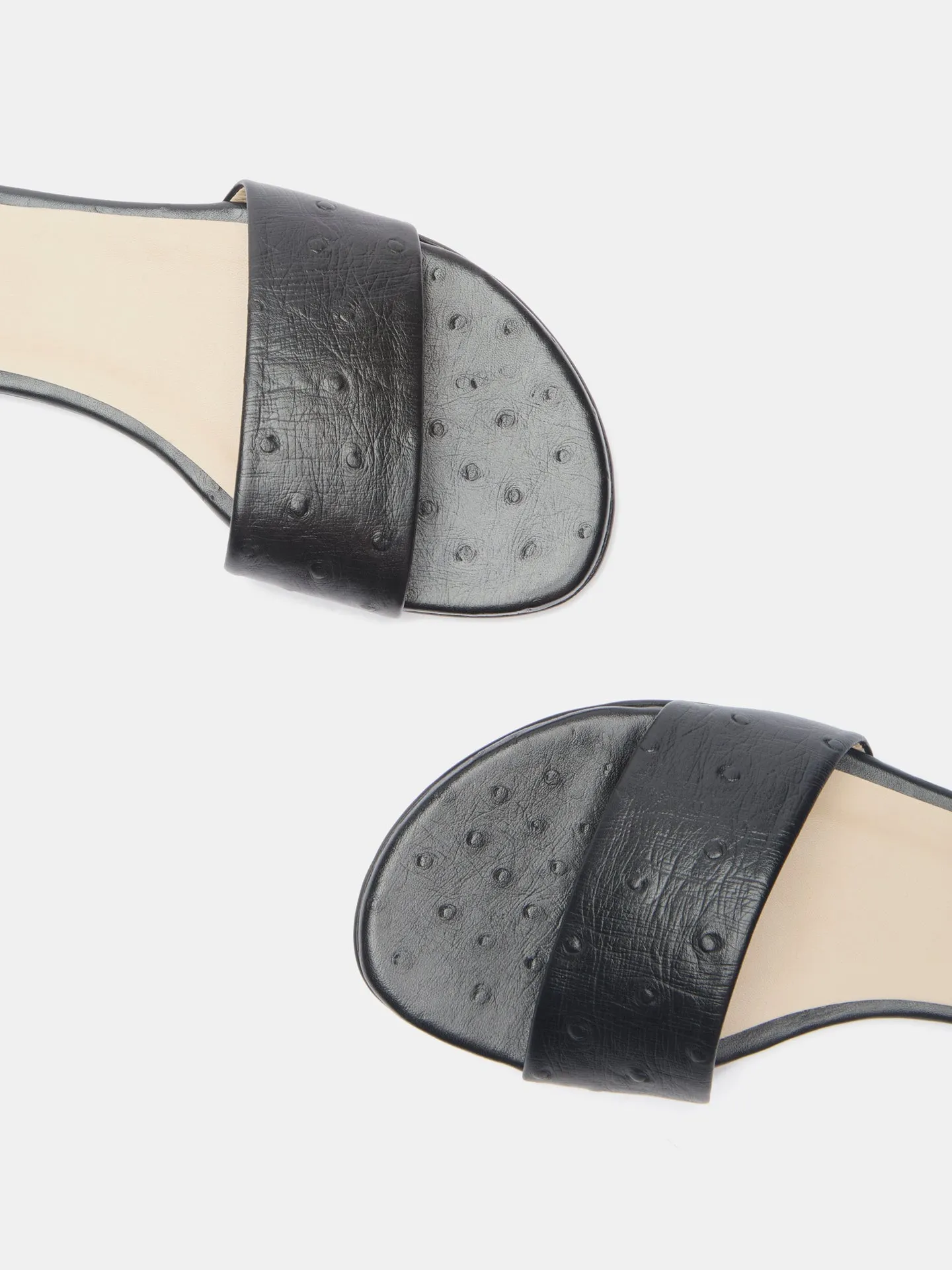 Pool Slide / Black Leather Ostrich Effect