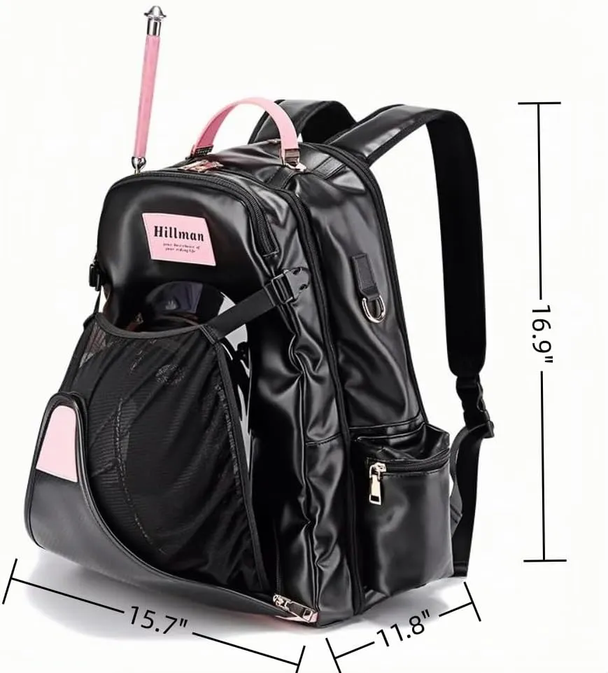 PU Leather Equestrian Backpack with Helmet Holder,Boot Bag Equestrian Horse Riding Bag,Waterproof Large Capacity Equestrian Helmet Bag (Black&Pink)