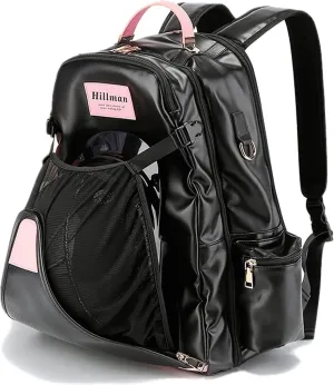 PU Leather Equestrian Backpack with Helmet Holder,Boot Bag Equestrian Horse Riding Bag,Waterproof Large Capacity Equestrian Helmet Bag (Black&Pink)