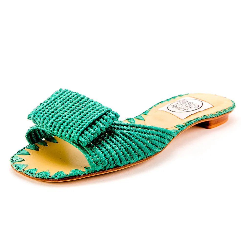Raffia Open Flat Bow Mule-Jade