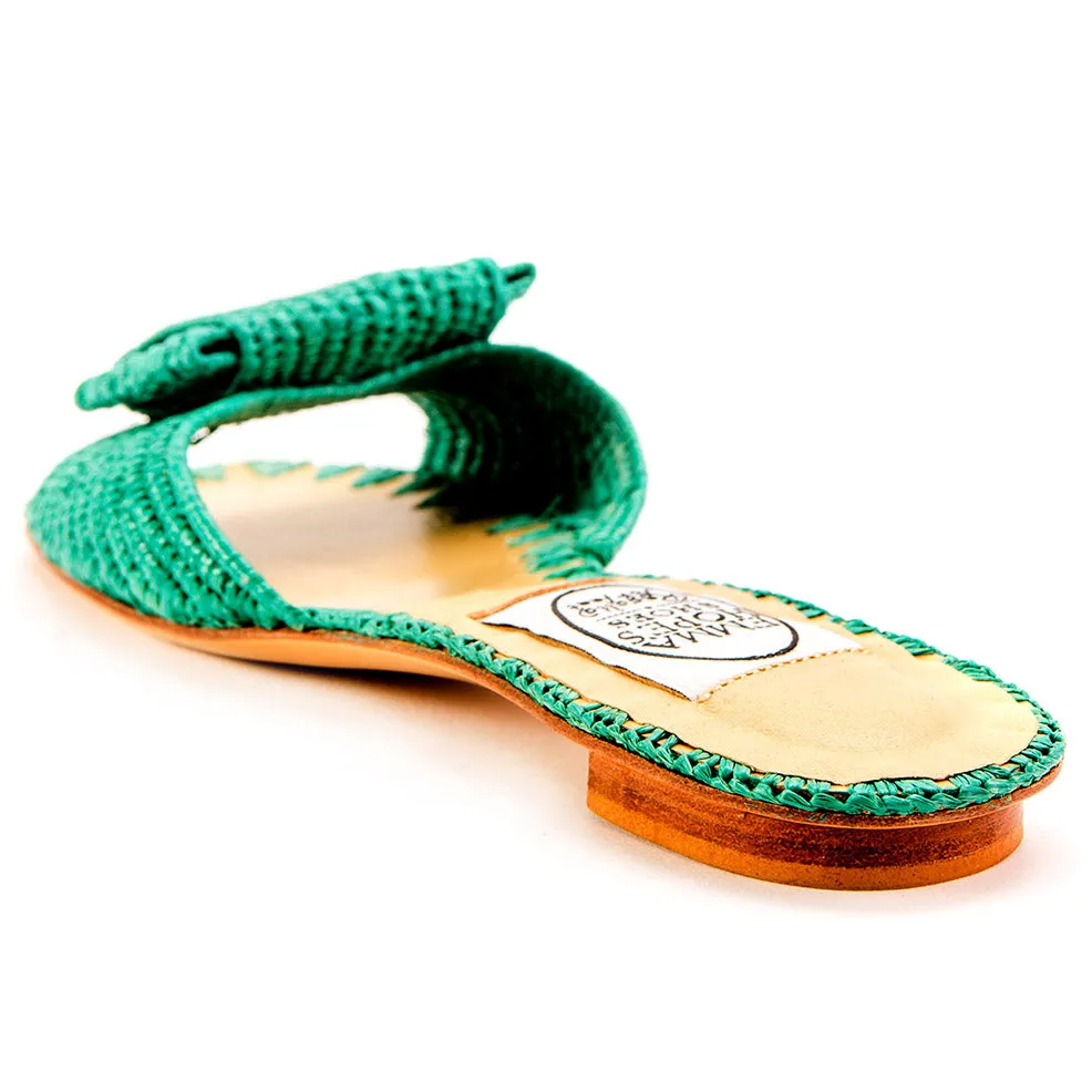 Raffia Open Flat Bow Mule-Jade