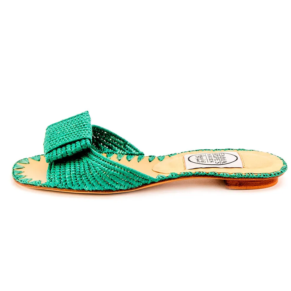 Raffia Open Flat Bow Mule-Jade