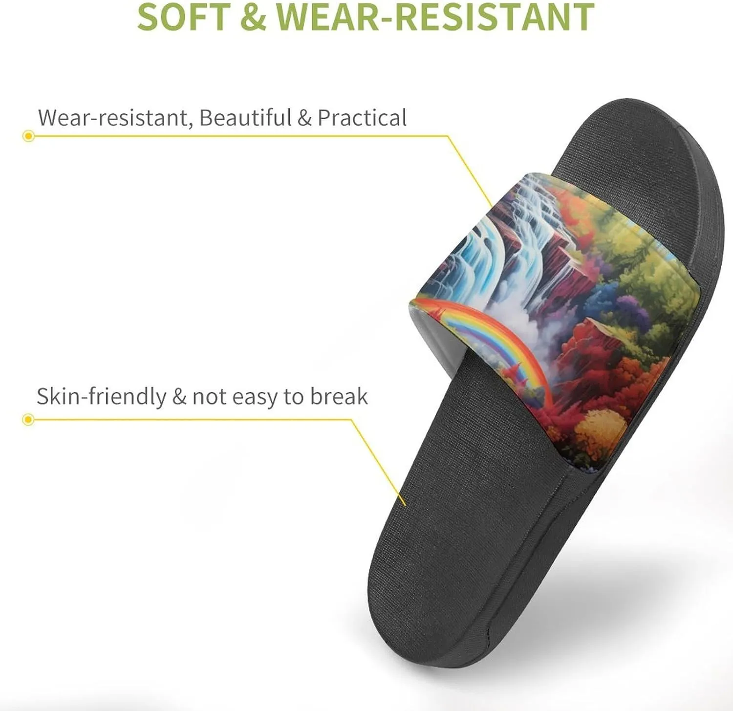 Rainbow Cascade Men's Slide Sandal Non Slip Shower Shoes Bathroom Slippers for Pool Beach