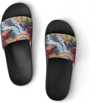 Rainbow Cascade Men's Slide Sandal Non Slip Shower Shoes Bathroom Slippers for Pool Beach