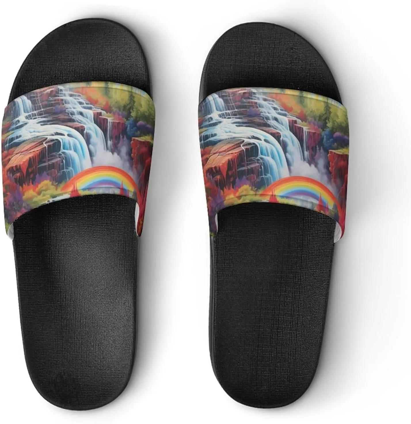 Rainbow Cascade Men's Slide Sandal Non Slip Shower Shoes Bathroom Slippers for Pool Beach