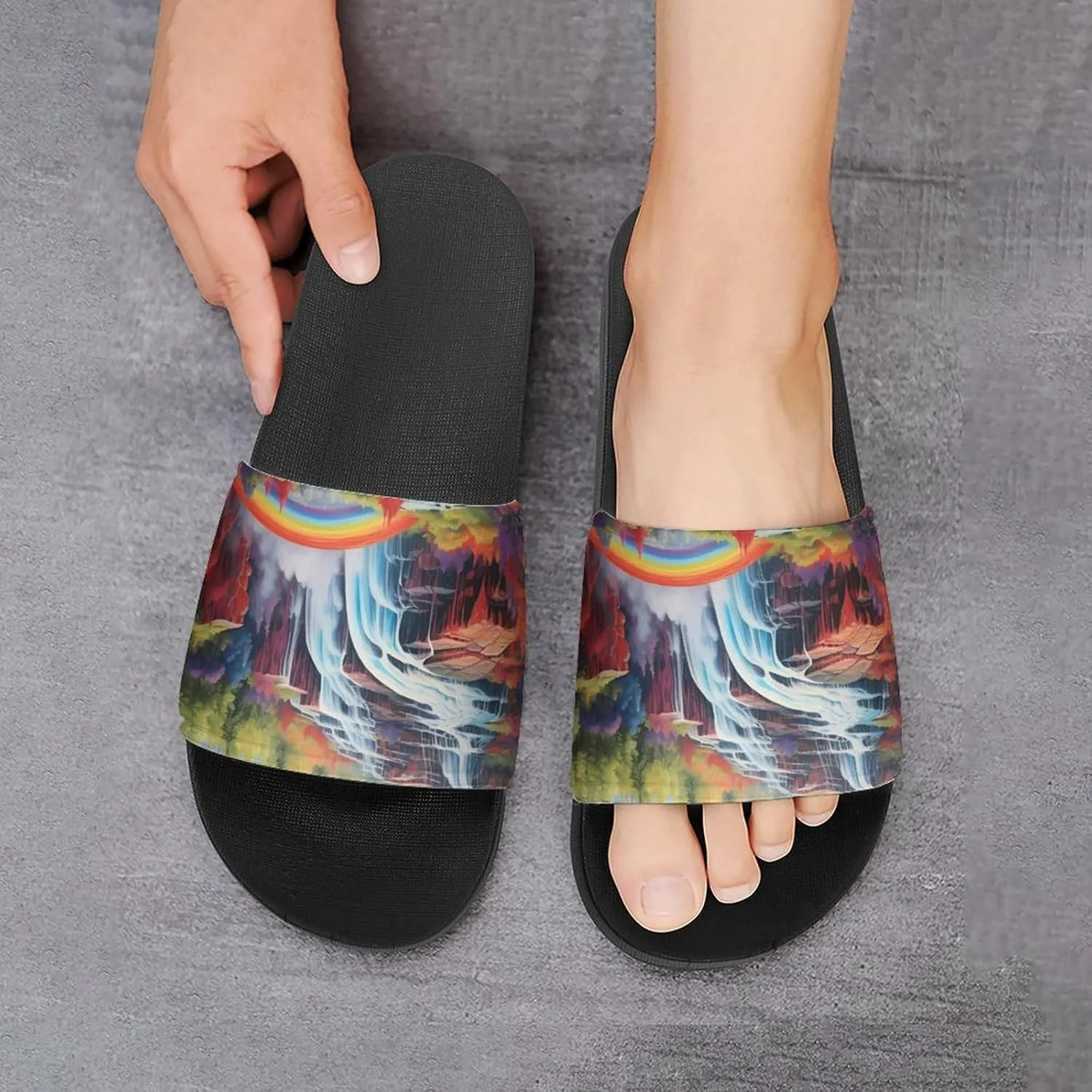 Rainbow Cascade Men's Slide Sandal Non Slip Shower Shoes Bathroom Slippers for Pool Beach