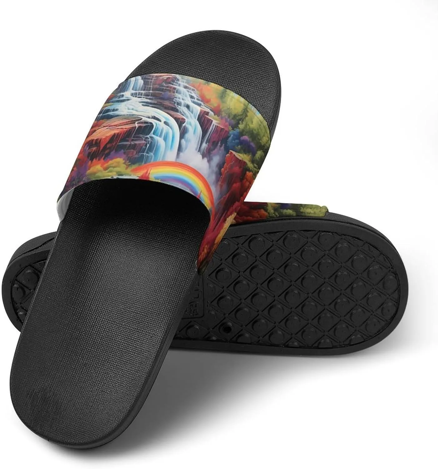Rainbow Cascade Men's Slide Sandal Non Slip Shower Shoes Bathroom Slippers for Pool Beach
