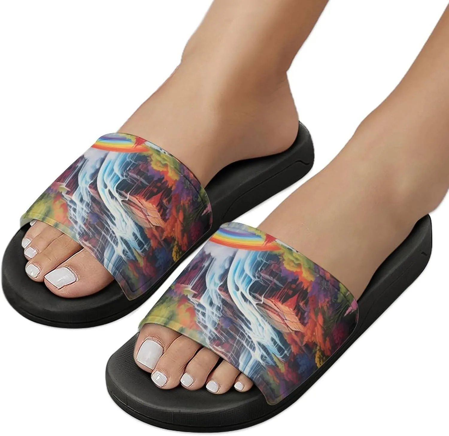 Rainbow Cascade Men's Slide Sandal Non Slip Shower Shoes Bathroom Slippers for Pool Beach