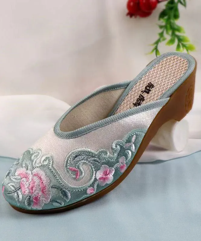 Red Chunky Cotton Fabric Boho Embroidery Slide Sandals
