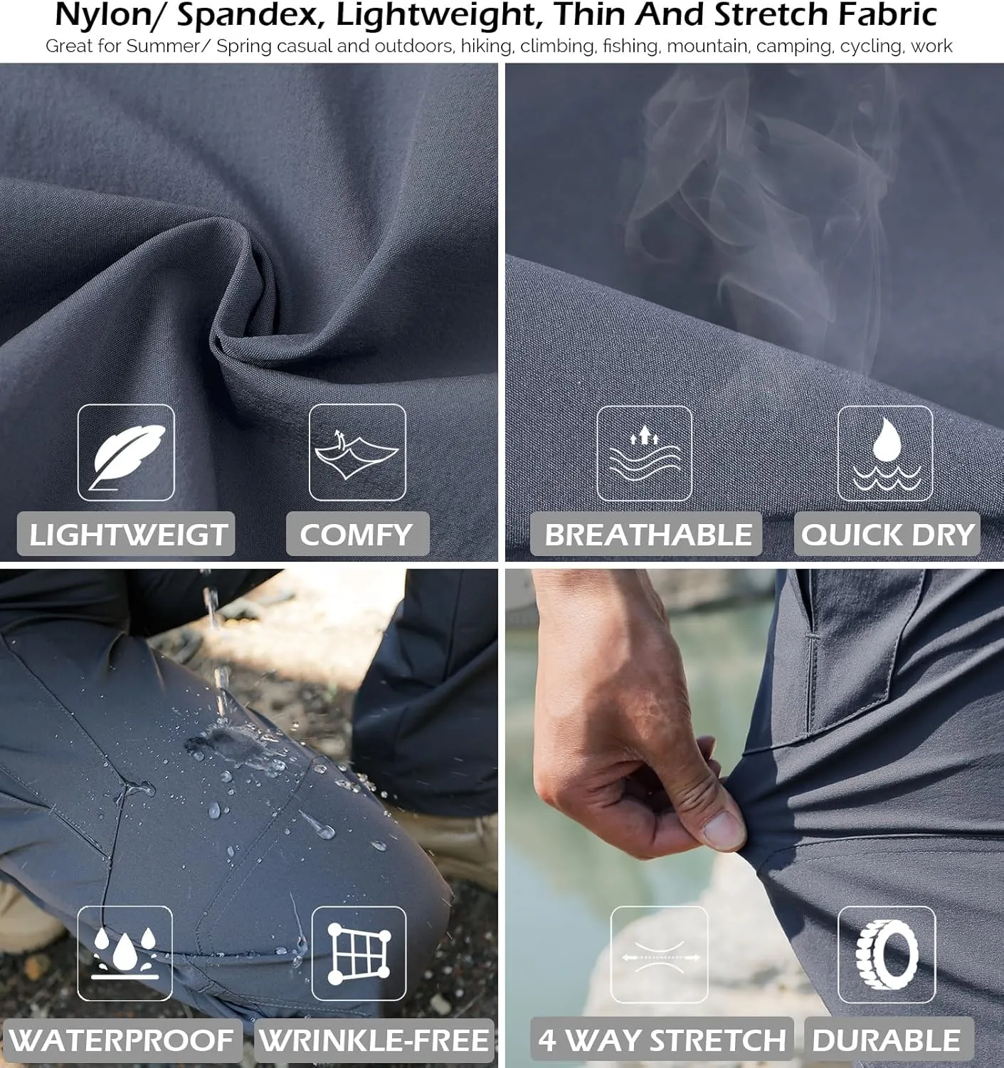 ReFire Gear Men's Quick Dry Tactical Pants Summer Lightweight Outdoor Hiking Cargo Trousers