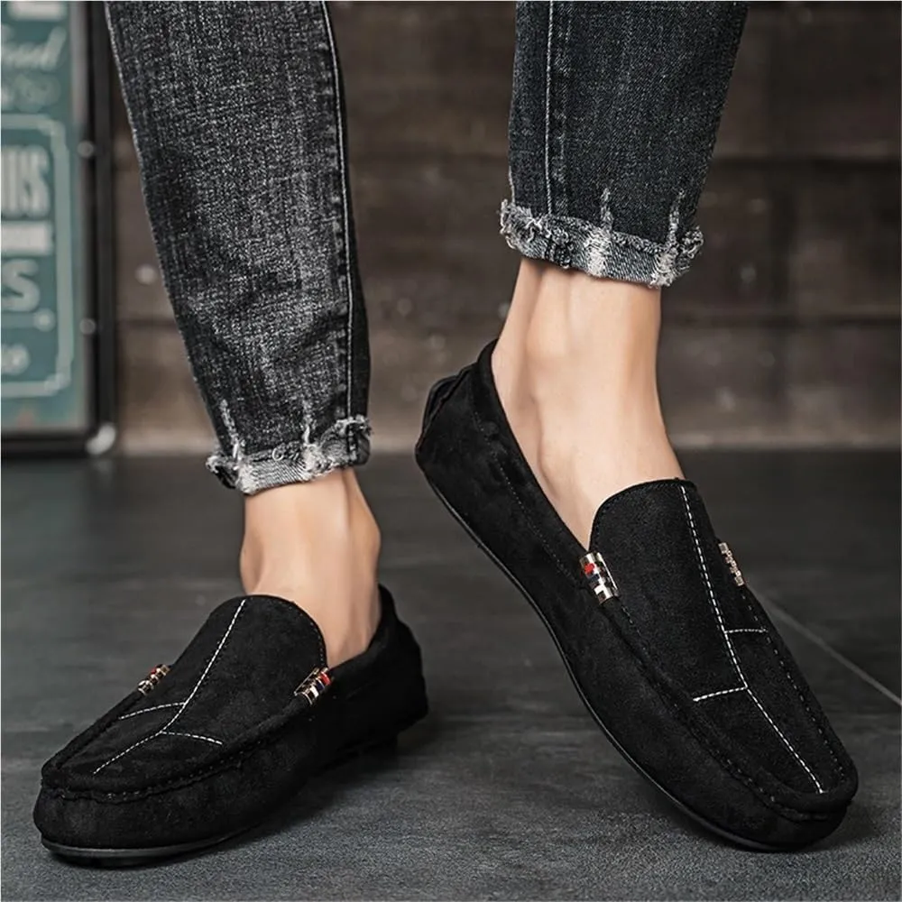 Resistant Anti-Slip Lightweight Mens Loafers Shoe Round Toe Suede Vamp Moccasins Driving Loafers