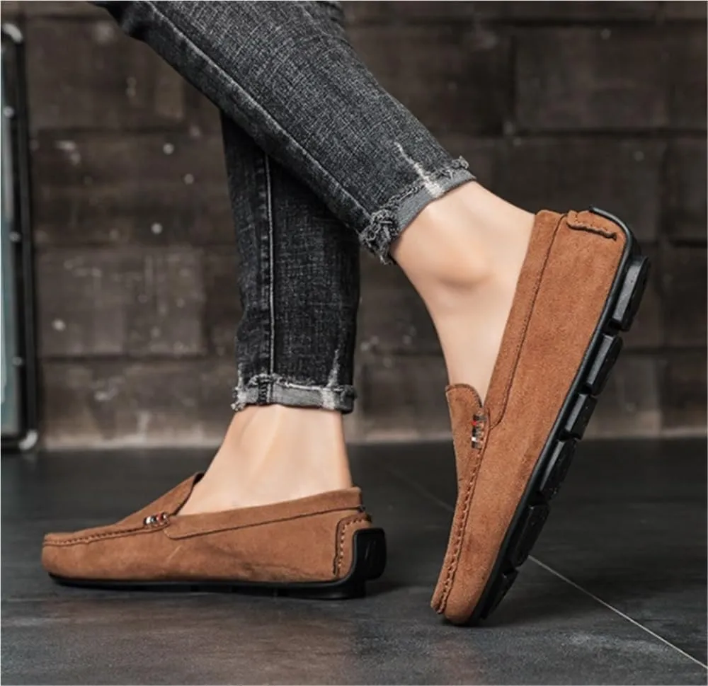 Resistant Anti-Slip Lightweight Mens Loafers Shoe Round Toe Suede Vamp Moccasins Driving Loafers