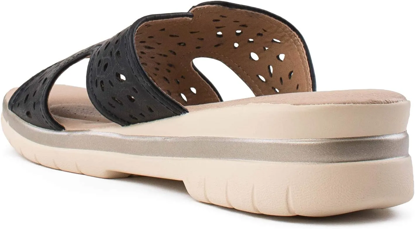 RF ROOM OF FASHION Women's Cutout Design Comfort Slide Sandals