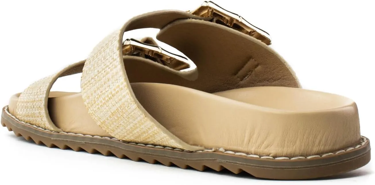 RF ROOM OF FASHION Women's Double Band with Adjustable Square Buckle Footbed Slide Sandals