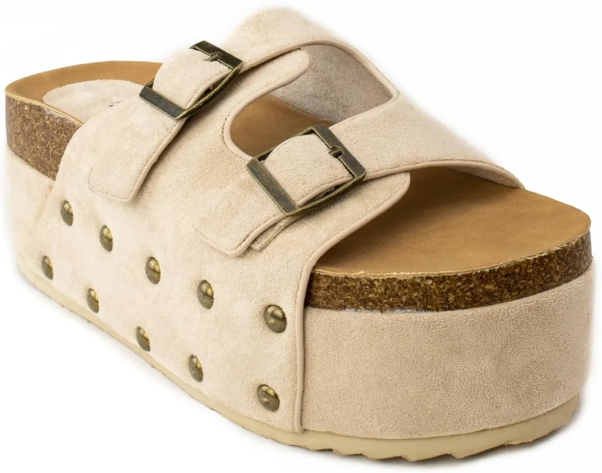 RF ROOM OF FASHION Women's Open Toe Slide on Footbed Platform Sandals