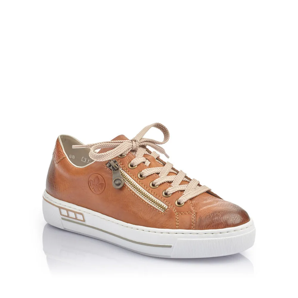 RIEKER - L88C2-24 LACE UP ZIP FASHION SHOE - TAN