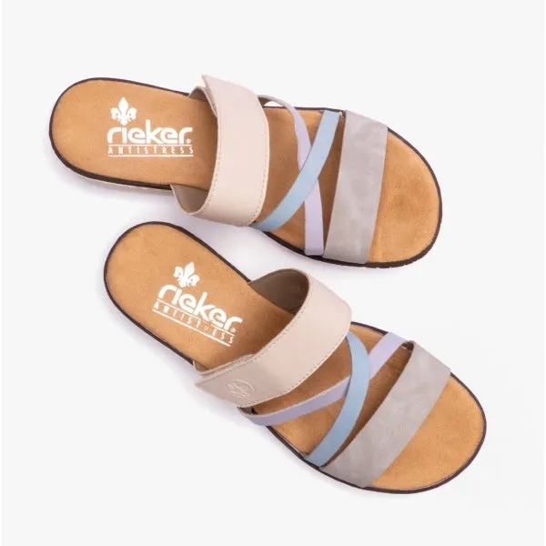 Rieker V3652-92 Womens Mules Beige Multi