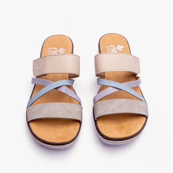 Rieker V3652-92 Womens Mules Beige Multi