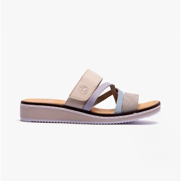Rieker V3652-92 Womens Mules Beige Multi