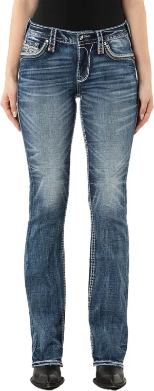 Rock Revival - Womens Grethe B202R Boot-Cut Jeans, Color Medium Blue, Size: 24W x 32L