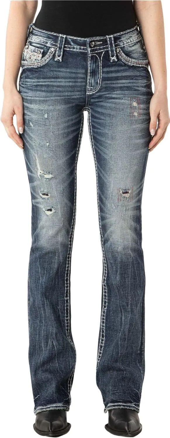 Rock Revival - Womens Taliaa B200R Boot-Cut Jeans, Color Dark Blue, Size: 30W x 32L