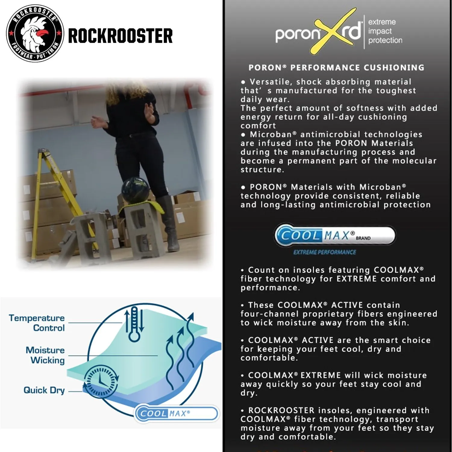 ROCKROOSTER Work Boots for Men, Steel Toe, 8 inch Safety Leather Shoes, Slip Resistant Industrial Boot, Static Dissipative, Breathable, Quick Dry, Anti-Fatigue, AK232
