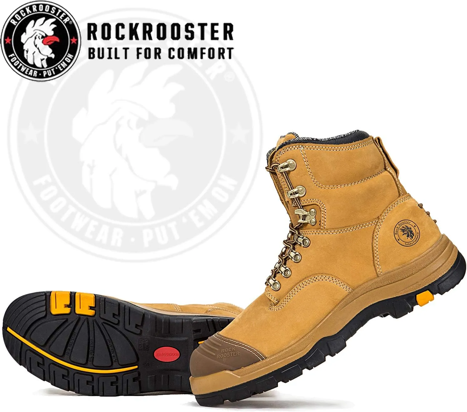 ROCKROOSTER Work Boots for Men, Steel Toe, 8 inch Safety Leather Shoes, Slip Resistant Industrial Boot, Static Dissipative, Breathable, Quick Dry, Anti-Fatigue, AK232
