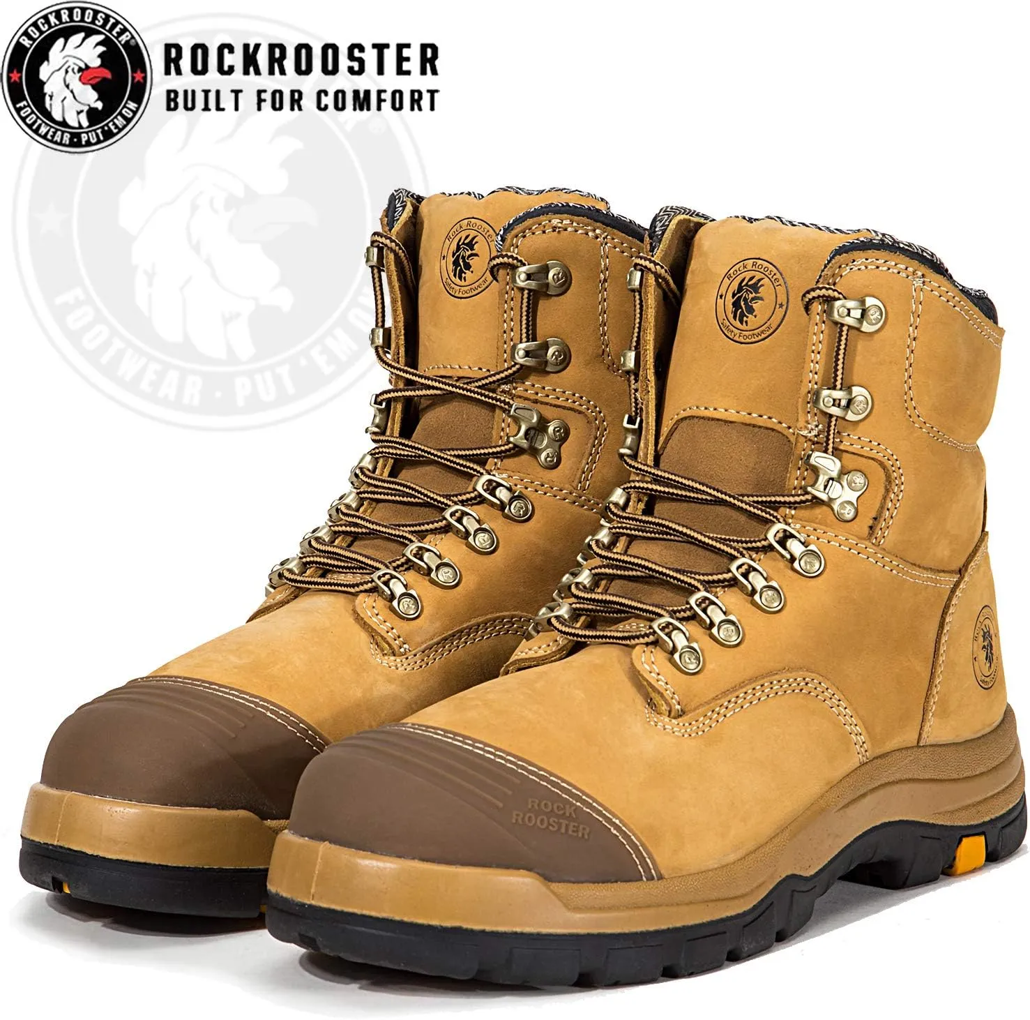 ROCKROOSTER Work Boots for Men, Steel Toe, 8 inch Safety Leather Shoes, Slip Resistant Industrial Boot, Static Dissipative, Breathable, Quick Dry, Anti-Fatigue, AK232