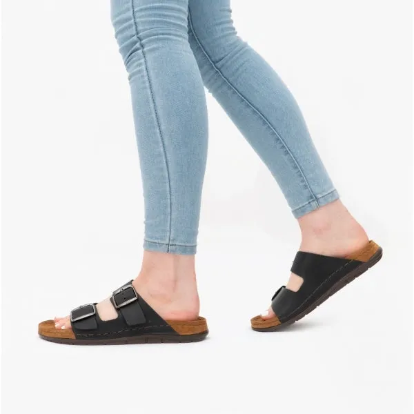 Rohde 5865 Womens Leather Mule Sandals Black